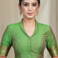 Mehendi Green Cotton Silk Blouse With Bead and Sequence Collar and Banarsi Border