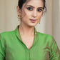 Mehendi Green Cotton Silk Blouse With Bead and Sequence Collar and Banarsi Border