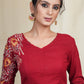 Maroon Cotton Blouse With Heavy Embroidered Sleeves with Ikat piping