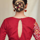 Maroon Cotton Blouse With Heavy Embroidered Sleeves with Ikat piping