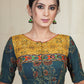 Green and Yellow Cotton Ajrakh blouse With Hand Made Kutch mirror work