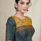 Green and Yellow Cotton Ajrakh blouse With Hand Made Kutch mirror work