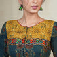 Green and Yellow Cotton Ajrakh blouse With Hand Made Kutch mirror work