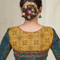 Green and Yellow Cotton Ajrakh blouse With Hand Made Kutch mirror work
