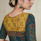 Green and Yellow Cotton Ajrakh blouse With Hand Made Kutch mirror work
