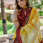 Exclusive Linen shibori saree with Ajrakh & Kutchi Mirror work border