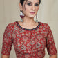 Brick Colour cotton Ajrakh Blouse with Hand Mirrorwork at the Neck