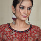 Brick Colour cotton Ajrakh Blouse with Hand Mirrorwork at the Neck