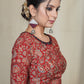 Brick Colour cotton Ajrakh Blouse with Hand Mirrorwork at the Neck