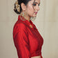 Maroon Cotton Silk Collared Blouse with exclusive Handwork on the Collar and sleeves