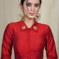 Maroon Cotton Silk Collared Blouse with exclusive Handwork on the Collar and sleeves