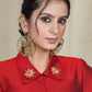Maroon Cotton Silk Collared Blouse with exclusive Handwork on the Collar and sleeves
