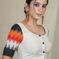 Offwhite and Ikat Combination Cotton Blouse with Exclusive embroidery at the back
