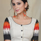 Offwhite and Ikat Combination Cotton Blouse with Exclusive embroidery at the back