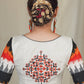 Offwhite and Ikat Combination Cotton Blouse with Exclusive embroidery at the back