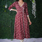 Exclusive Maroon Dabu Print Angarkha  Style Kurta With Hand Embroidered Mirror work on the Yoke