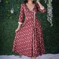Exclusive Maroon Dabu Print Angarkha  Style Kurta With Hand Embroidered Mirror work on the Yoke