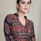Cotton Ajrakh Combination Blouse with Mandarin Collar