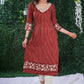 Maroon Cotton Ajrakh striped kurta with embroidery on hem & sleeves and smart Neck Pattern