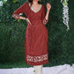 Maroon Cotton Ajrakh striped kurta with embroidery on hem & sleeves and smart Neck Pattern