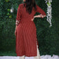 Maroon Cotton Ajrakh striped kurta with embroidery on hem & sleeves and smart Neck Pattern