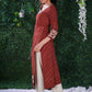 Maroon Cotton Ajrakh striped kurta with embroidery on hem & sleeves and smart Neck Pattern