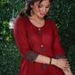 Simple Elegant Maroon Cotton kurta with Ajrakh Border