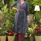 Elegant Navy Blue Embellished Cotton Ajrakh Kurti - Pant Optional