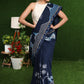 Classy blue Cotton saree with exclusive Gond painting & indigo border