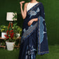 Classy blue Cotton saree with exclusive Gond painting & indigo border