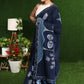 Classy blue Cotton saree with exclusive Gond painting & indigo border