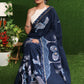 Classy blue Cotton saree with exclusive Gond painting & indigo border