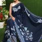 Classy blue Cotton saree with exclusive Gond painting & indigo border