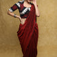 Elegant black & maroon Ikat Cotton blouse with Mandarin Collar with black buttons