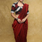 Elegant black & maroon Ikat Cotton blouse with Mandarin Collar with black buttons