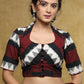 Elegant black & maroon Ikat Cotton blouse with Mandarin Collar with black buttons