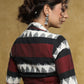 Elegant black & maroon Ikat Cotton blouse with Mandarin Collar with black buttons