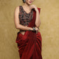 Trendy pure Ajrakh sleeveless Cotton blouse with traditional animal print motif & maroon detailing