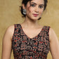 Trendy pure Ajrakh sleeveless Cotton blouse with traditional animal print motif & maroon detailing