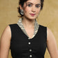 Standout black sleeveless Cotton blouse with Madhubani smart collar and back detailing