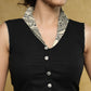 Standout black sleeveless Cotton blouse with Madhubani smart collar and back detailing