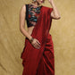 Black sleeveless Nehru collar blouse with exclusive kalamkari front panel & back detailing