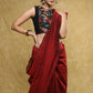 Black sleeveless Nehru collar blouse with exclusive kalamkari front panel & back detailing