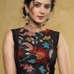Black sleeveless Nehru collar blouse with exclusive kalamkari front panel & back detailing