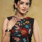 Black sleeveless Nehru collar blouse with exclusive kalamkari front panel & back detailing