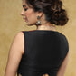 Black sleeveless Nehru collar blouse with exclusive kalamkari front panel & back detailing