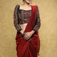 Stylist black Cotton Ajrakh blouse with gathered sleeves and lace detailing