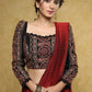 Stylist black Cotton Ajrakh blouse with gathered sleeves and lace detailing
