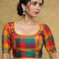 Standout checks Handloom Cotton blouse with delicate mirror work and lace detailing
