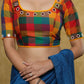 Standout checks Handloom Cotton blouse with delicate mirror work and lace detailing